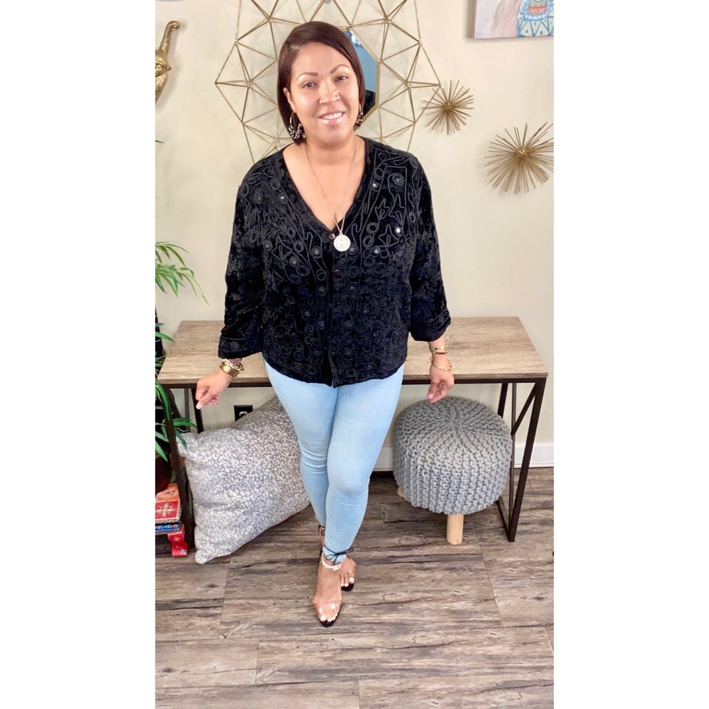 Vintage Crushed Velvet Abstract Design Top